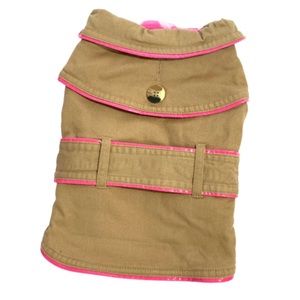 Tan Khaki Belted Jacket w/Bright Pink Trim